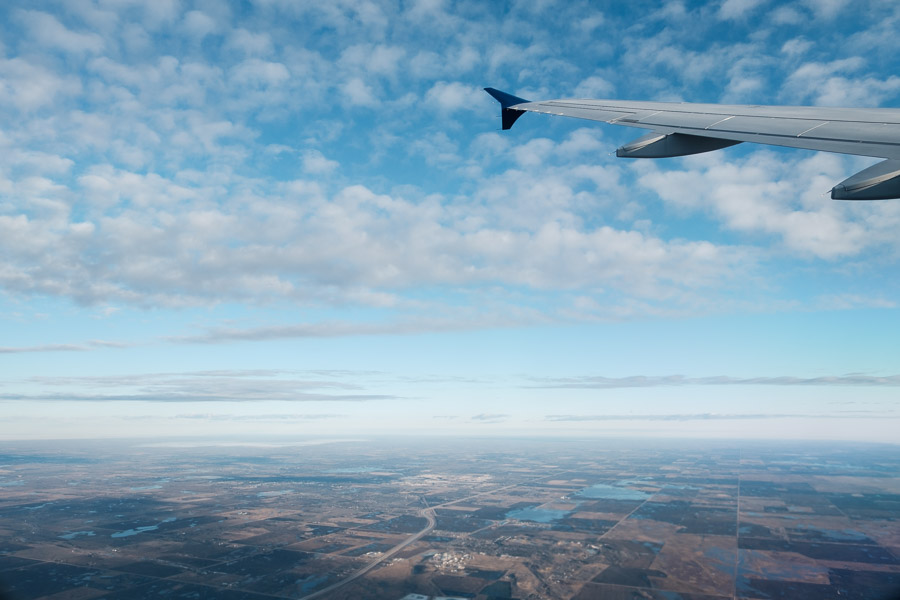 A bird&rsquo;s eye view of the prairies as the plane follows avian routes south.
