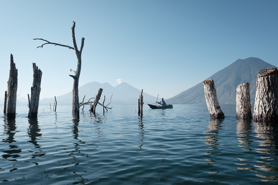 Fishermen spend a lot of time moving on the lake these days in search of fish, which often aren&rsquo;t found for days in between. Fish stocks have plummeted on Lake Atitlán due to a lack of oxygen in the water from fertilizers used on the surrounding farmed slopes that have leached into the water.