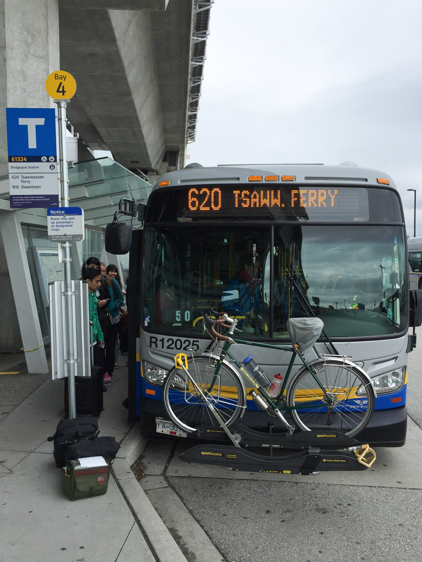 Every once in a while one comes upon an obstacle on the road which a bike can&rsquo;t pass. I&rsquo;ve thrown my bike and myself into the back of a truck many times to get beyond construction zones, but this was the first time I&rsquo;d been forced to strap my bike to the front of a bus because of a major bicycle infrastructure choke point: to reach the Tsawwassen Ferry Terminal to access Victoria from Vancouver, you need to go through the George Massey Tunnel to get past the mighty Fraser River. No bikes are allowed and there is no alternative bike route without adding ~50km to bypass to an eastern bridge.