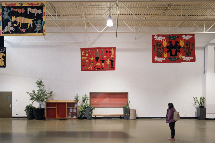 Local art hangs from the roof of Churchill’s Town Centre Complex. This huge public building houses the region’s health centre, high school, library, swimming pool, indoor playground, curling rink, theatre, hockey arena, gymnasium, and fitness centre. Needless to say, in a place where the weather is harsh and one always has to be wary of polar bears outside, an indoor space such as this is important for the community.