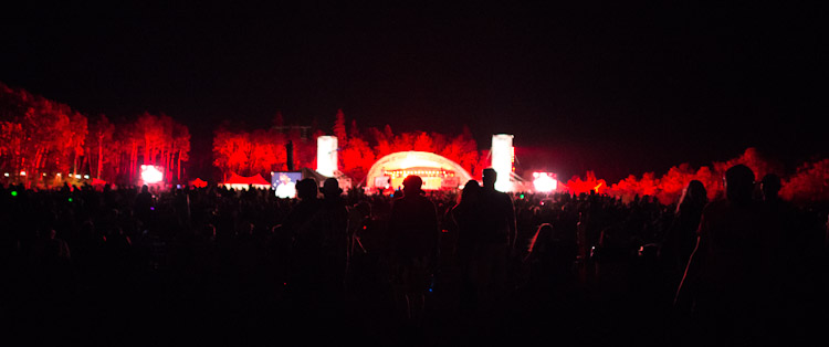 Big screens and big speakers make sure the people at the back can still enjoy Main Stage late into the night.