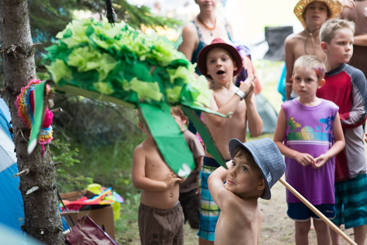 A group of friends throw a Mexican themed party at their campsite. A homemade turtle piñata for the kids, margaritas for the adults, and a wading pool for everyone!