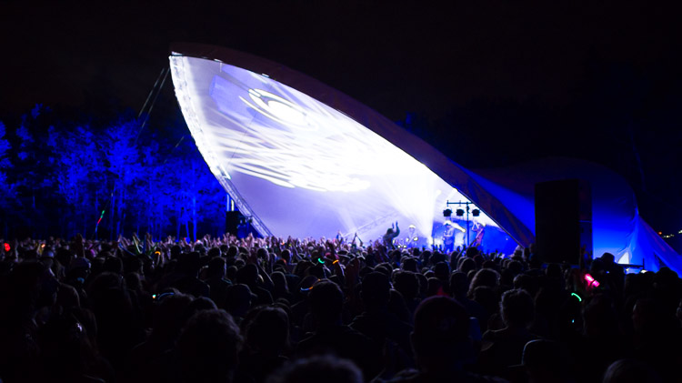 Everyone on their feet at Big Blue at night.